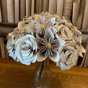 Paper Flower Bouquet with book pages of your choosing. paper flowers, Paper Roses. Christmas, paper anniversary, literary bouquets.