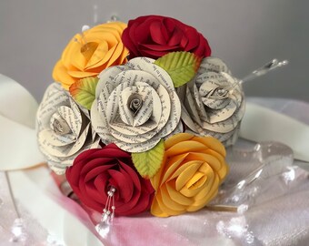 Book Page Rose Bridesmaid Bouquet: Literary Paper Flowers