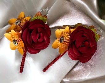 Paper flower Buttonhole / Boutonnière. Paper roses, choose your own colours