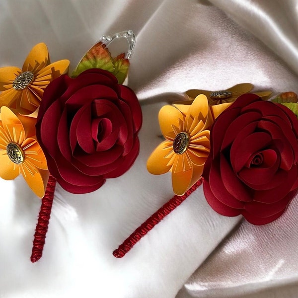 Paper flower Buttonhole / Boutonnière. Paper roses, choose your own colours