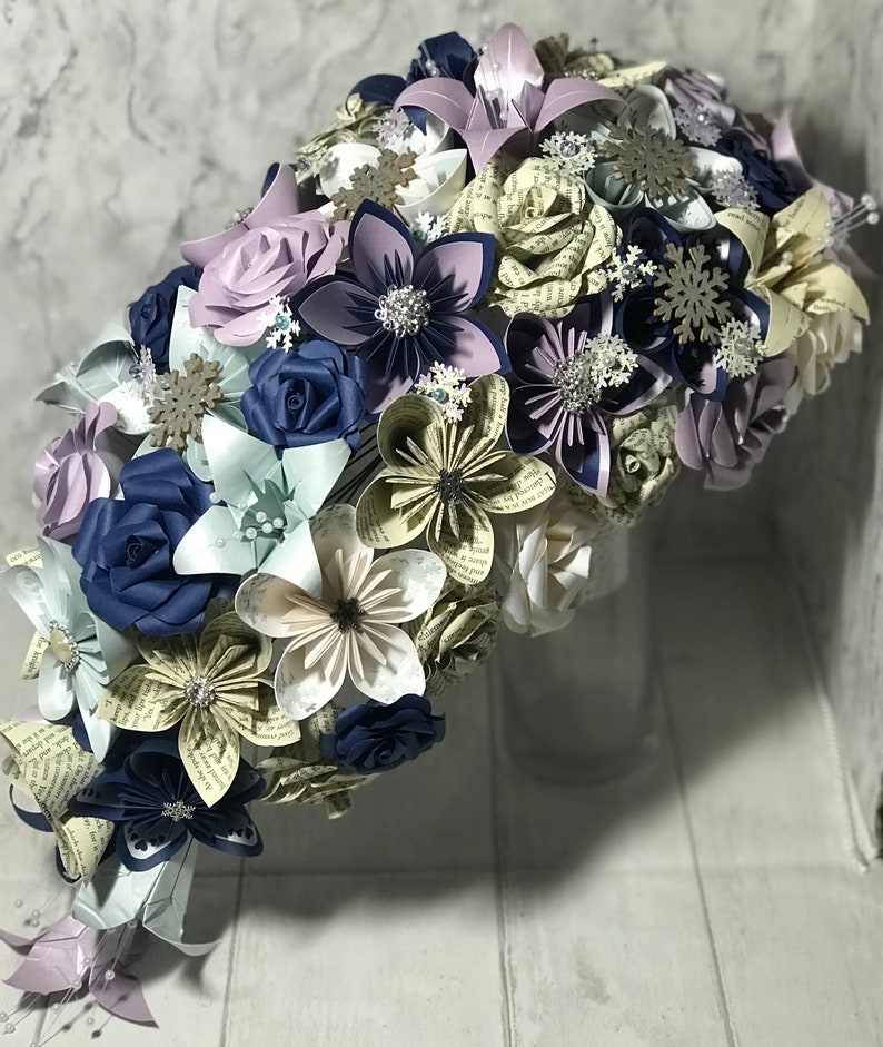 cascading wedding bouquet Made with paper flowers rustic wedding paper roses Teardrop wedding Bouquet large teardrop bouquet Active
