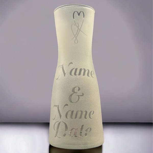 Personalised anniversary Vase perfect for weddings, valentines or first anniversary. Sandblasted glass vase.