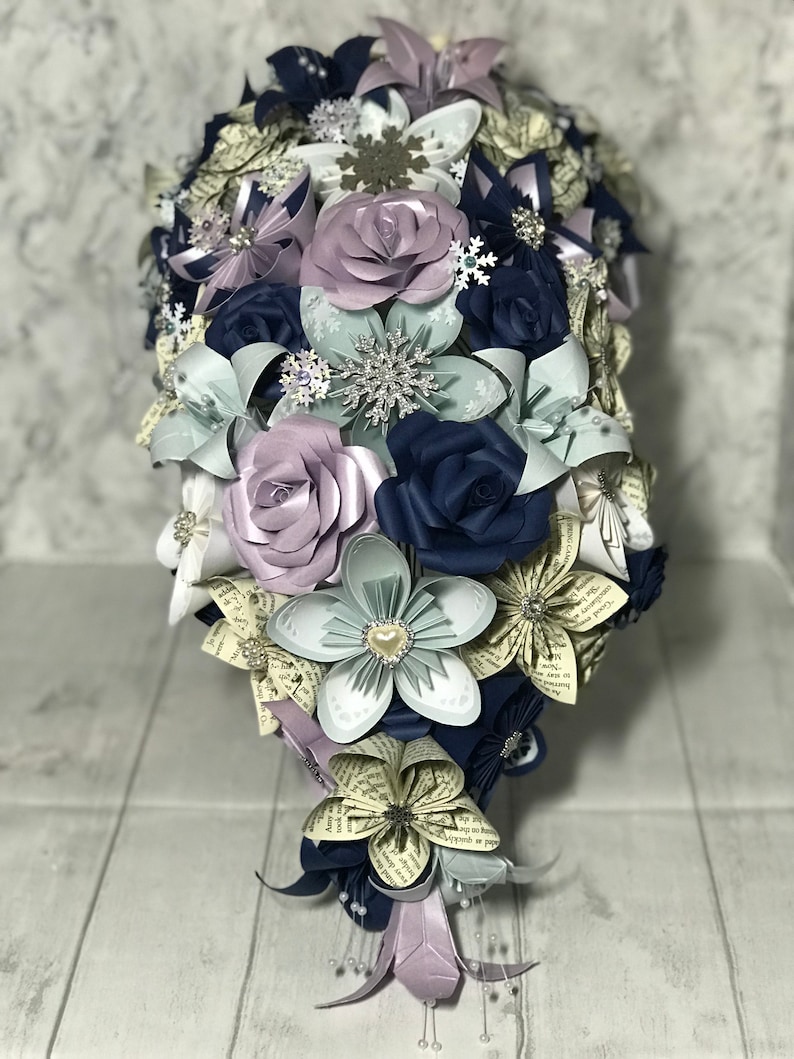cascading wedding bouquet Made with paper flowers rustic wedding paper roses Teardrop wedding Bouquet large teardrop bouquet Active