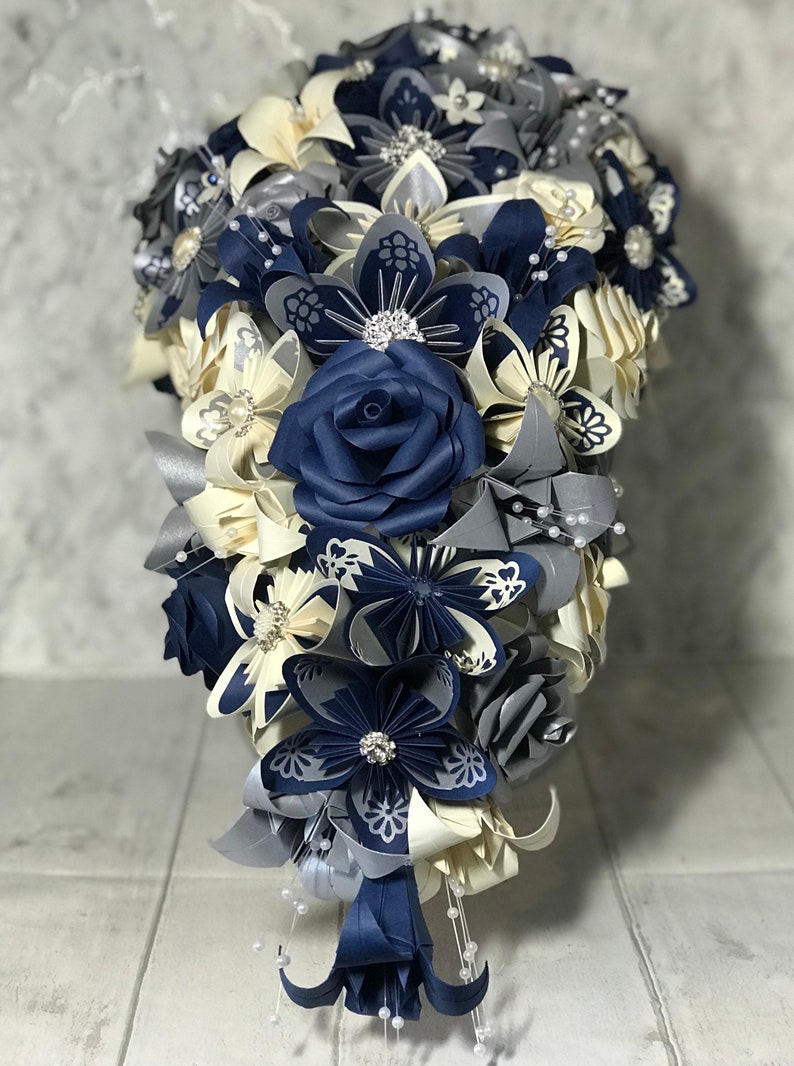 cascading wedding bouquet Made with paper flowers rustic wedding paper roses Teardrop wedding Bouquet large teardrop bouquet Active