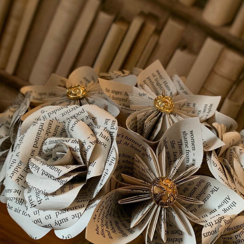 Paper Flower Bouquet with book pages of your choosing. Paper Etsy