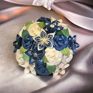 Bouquet di fiori di carta per matrimonio, compleanno e San Valentino, bouquet da damigella d'onore per matrimonio, bouquet nero, bouquet blu navy, bouquet verde acqua