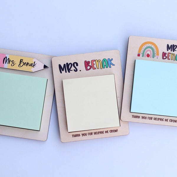 Personalized Teacher Sticky Note Holder, Teacher Appreciation Gift, post It Note Holder