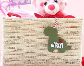 Personalized Valentine Dinosaur Gift Tag, Valentine Basket Tag, Kids Gift Tag