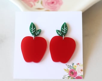 Apple earrings, Teacher gift, lightweight earrings