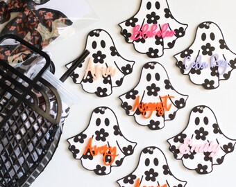 Spooky Retro Ghost UV Printed Tag for Kids, Halloween Tag
