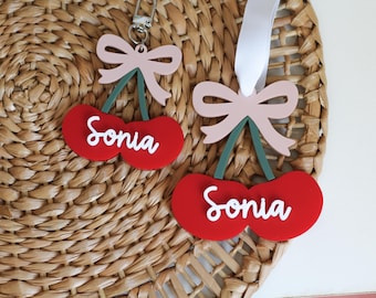 Personalized Cherries Valentine Tag, Valentine Bag Charm, Valentine Gift, Coquette Bow Tag