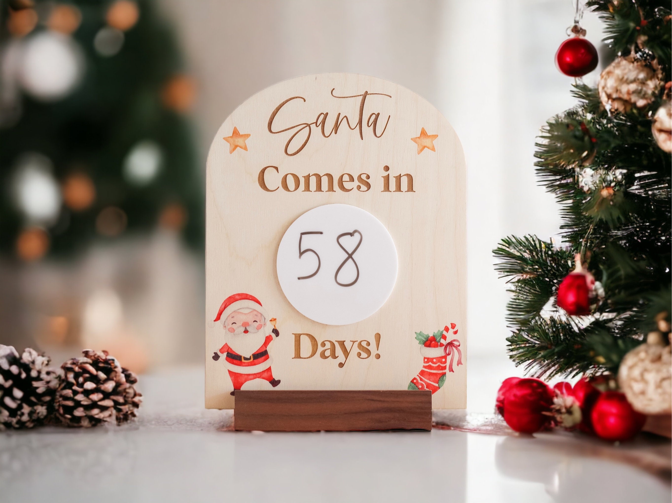 Santa Countdown Sign, Days Until Christmas Sign, Sleeps Until - Main Image