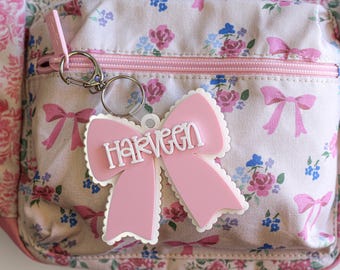 Bow Backpack Tag, Personalized Bow Bag Tag, Diaper Bag Tag, Kids Backpack Tag