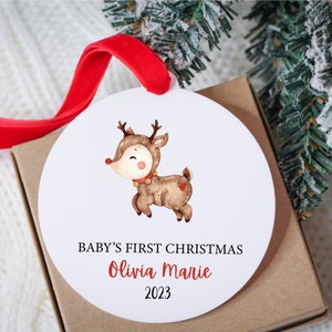 Baby’s First Christmas Ornament, Baby Christmas Ornament, Newborn Ornament, Christmas Keepsake, Reindeer Ornament