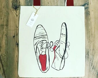 Schoenen, organische tote, duurzaam Canvas Bag, katoenen Tote tas, Tote met zak, wasbaar Tote, aquarel doek Tote, grote Gift van Kerstmis, rood Tote