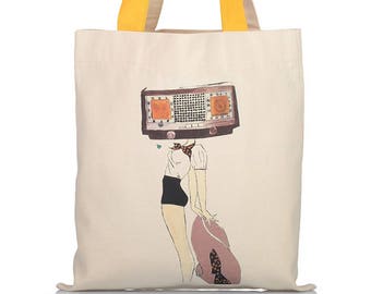 Radiohead Lady organische duurzaam Canvas katoen Tote tas, binnenzak, Washable unieke Design Tote tas, grote Tote, Cute doek Tote, Stylish