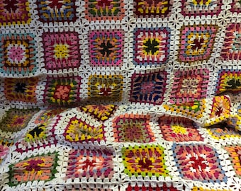 Crochet afghan blanket crochet blanket handmade crochet bedspread granny square afghan white border bedspread blanket Handmade Crochet Throw