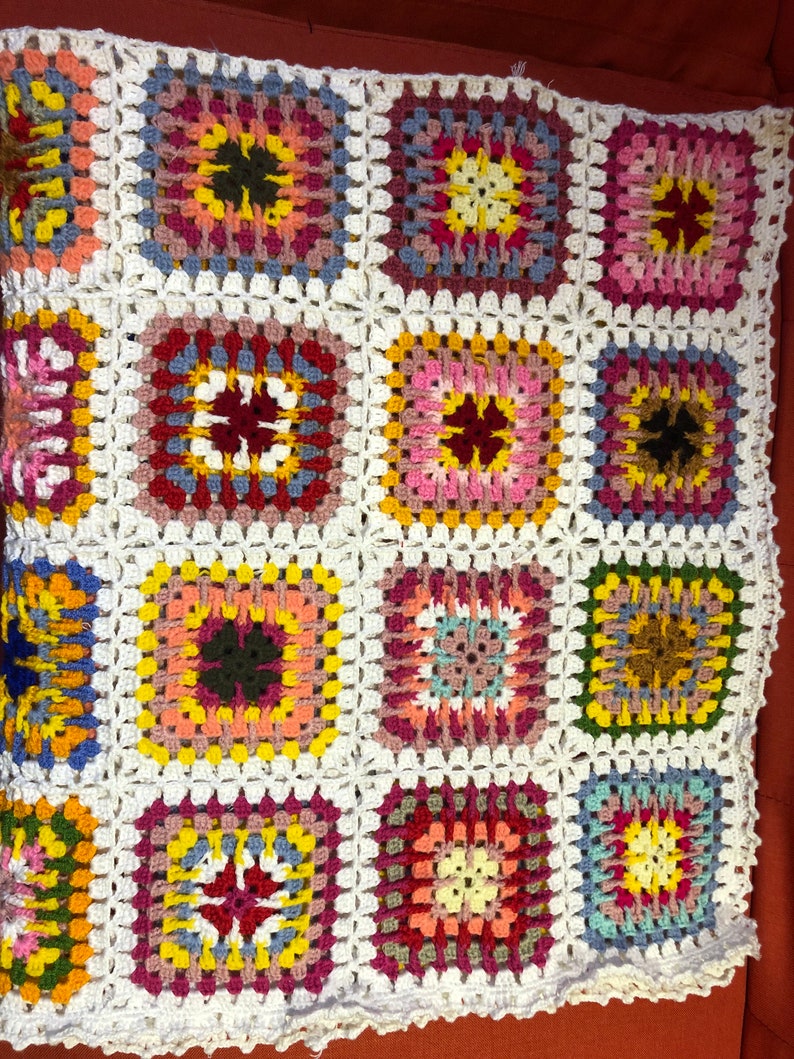 Crochet Afghan Blanket Crochet Blanket Handmade Crochet Bedspread Granny Square Afghan White