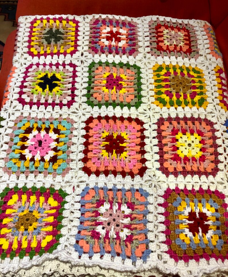Crochet Afghan Blanket Crochet Blanket Handmade Crochet Bedspread Granny Square Afghan White