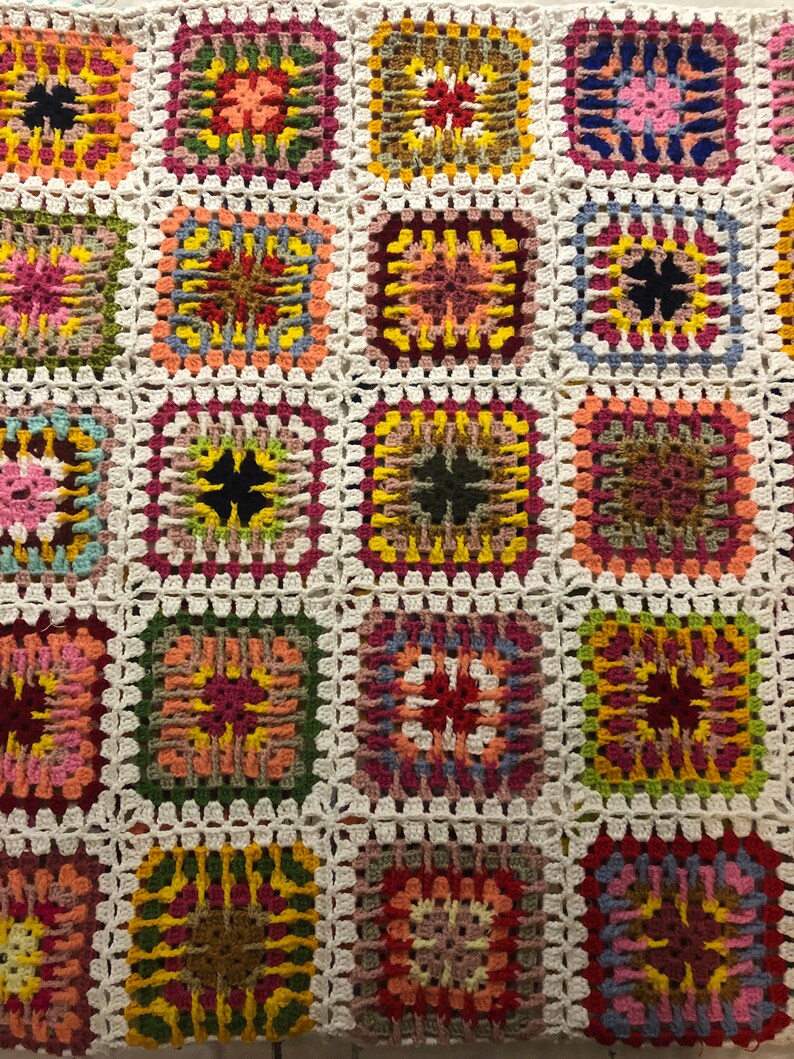 Crochet Afghan Blanket Crochet Blanket Handmade Crochet Bedspread Granny Square Afghan White