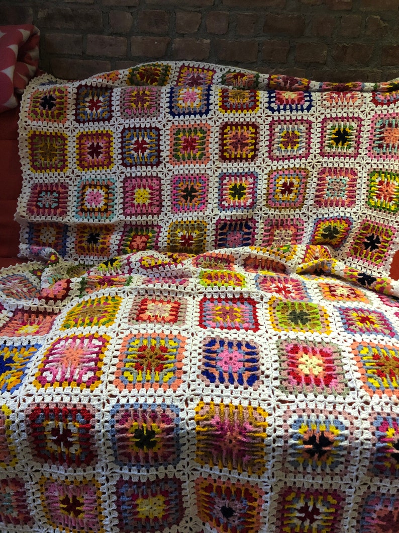 Crochet Afghan Blanket Crochet Blanket Handmade Crochet Bedspread Granny Square Afghan White