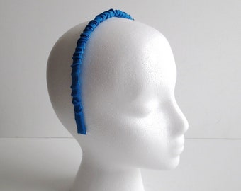Handmade Silk Headband - Royal Cobalt Blue Ruched Tiara Head Band