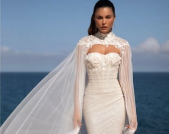 ivory bohemian lace wedding bolero, light white long sleeve bolero, bridal shrug, wedding lace topper, bolero for wedding dress
