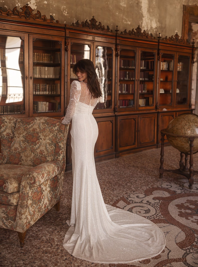 Mermaid Wedding Dress Ornella: Designer Fit-and-Flare Bridal Gown with Open Back and Shoulder Accent, Ivory image 1