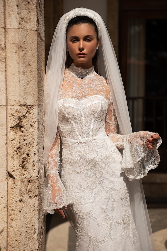 headband veil, long wedding veil, bridal veil, bridal veil cathedral,  bridal veil with pearls, modern bridal veil, boho veil, personalised