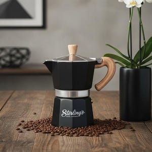 Personalized Moka Pot Espresso Maker – 3 Cup Stovetop Coffee Maker with Wood Handle