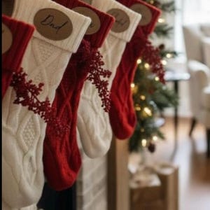 Personalized Knit Christmas Stocking: Engraved Leather Patch