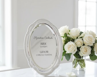Engraved Silver Tray Bar Menu or Seating Table Wedding Keepsake