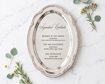 Engraved Silver Tray Bar Menu or Seating Table Wedding Keepsake
