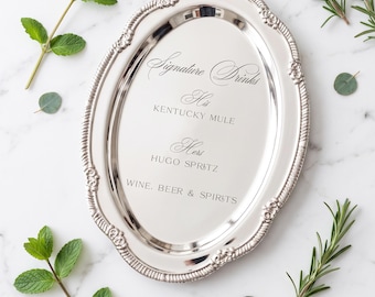 Engraved Silver Tray Bar Menu or Seating Table Wedding Keepsake