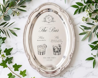 Engraved Silver Tray Bar Menu or Seating Table Wedding Keepsake