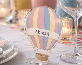Personalized Air Balloon Acrylic Place Cards for Baby Shower Table Decor