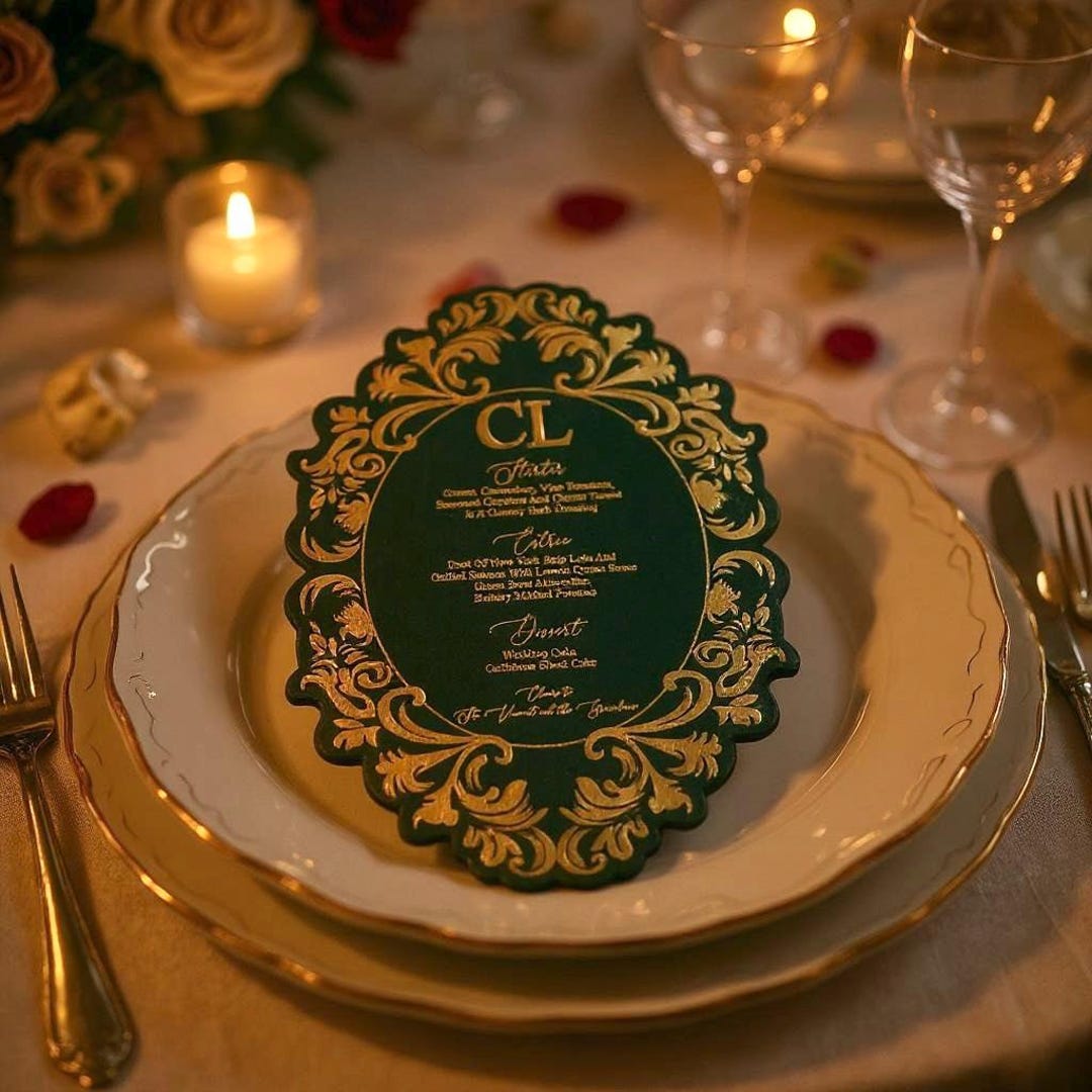Floral Die-cut Velvet Menu Cards: Gold Foil Printing, 3D Name Tag - Etsy