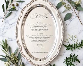Engraved Silver Tray Bar Menu or Seating Table Wedding Keepsake