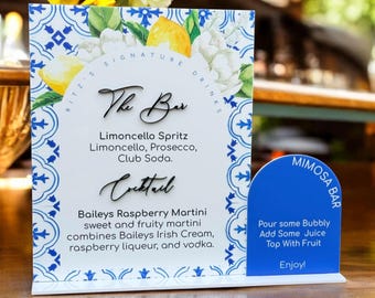 Amalfi Coast Acrylic Bar Menu Sign: Elegant Wedding Decor