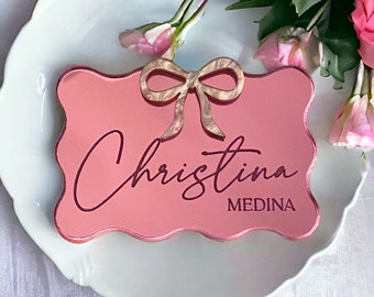 Wave Place cards with Bow, Wedding place cards, Laser cut names place cards, Acrylic, Name place cards, Personalized, Table name tags