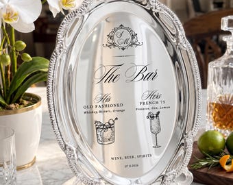 Engraved Silver Tray Bar Menu or Seating Table Wedding Keepsake