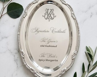 Engraved Silver Tray Bar Menu or Seating Table Wedding Keepsake