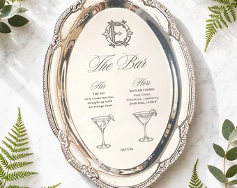 Engraved Silver Tray Bar Menu or Seating Table Wedding Keepsake