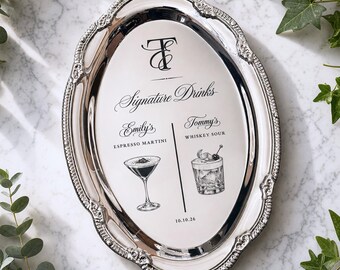 Engraved Silver Tray Bar Menu or Seating Table Wedding Keepsake