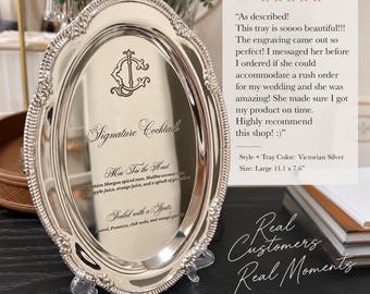 Engraved Silver Tray Bar Menu or Seating Table Wedding Keepsake