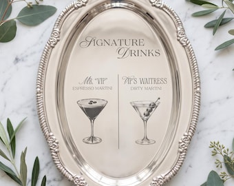 Engraved Silver Tray Bar Menu or Seating Table Wedding Keepsake