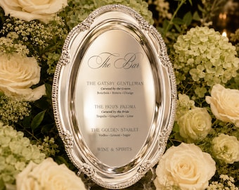 Engraved Silver Tray Bar Menu or Seating Table Wedding Keepsake
