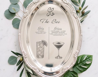 Engraved Silver Tray Bar Menu or Seating Table Wedding Keepsake