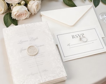 White Vellum Wedding Invitation Suite – Pocket Wrap, Vertical Design, Custom Printing