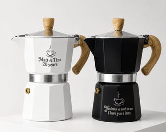 Personalized Moka Pot Espresso Maker – 3 Cup Stovetop Coffee Maker with Wood Handle